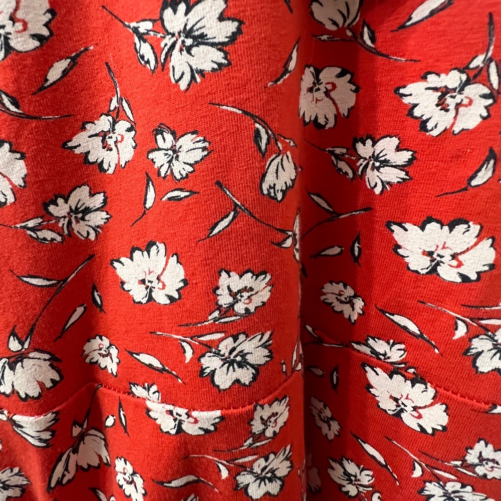 PACT organic cotton Red Floral 3/4 sleeve side pocket midi dress Size S - Picture 4 of 5
